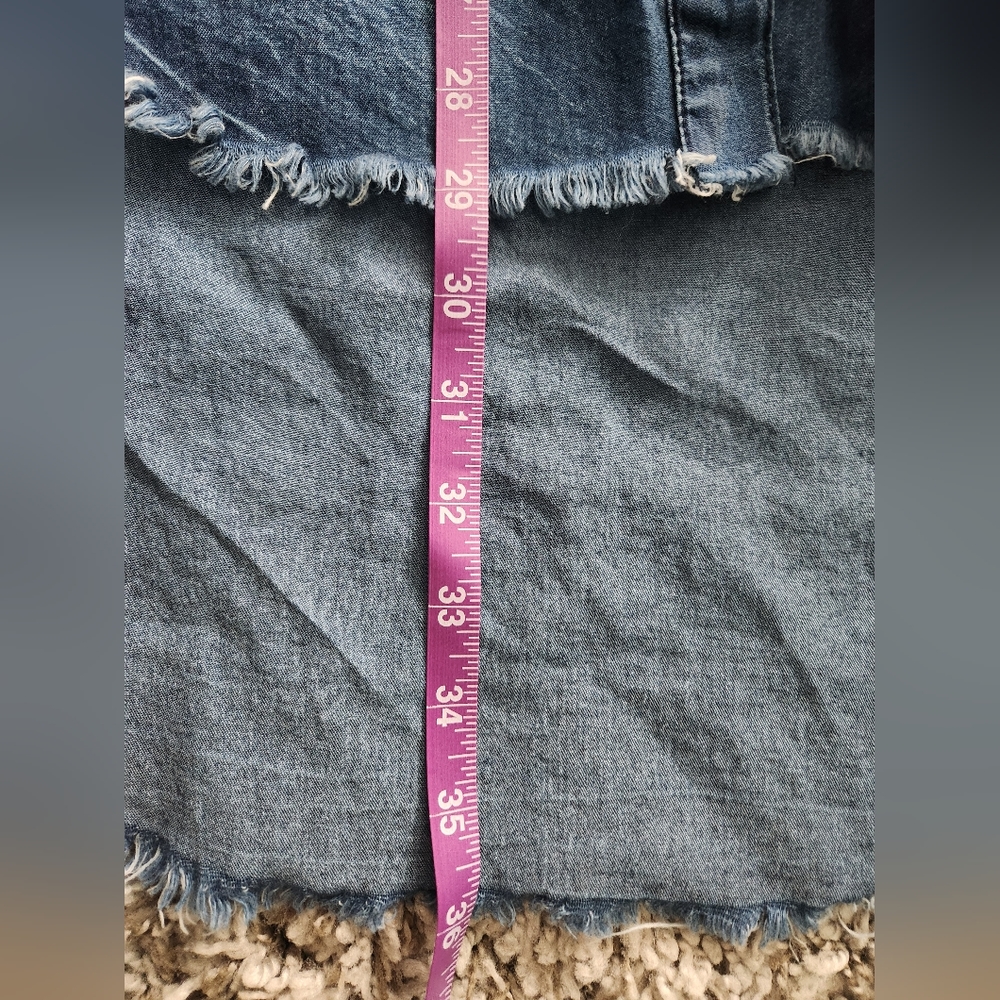 Thrill Jeans Sleeveless Denim Distressed Collared Top Shirt Blouse High Low Sz M - Picture 13 of 14